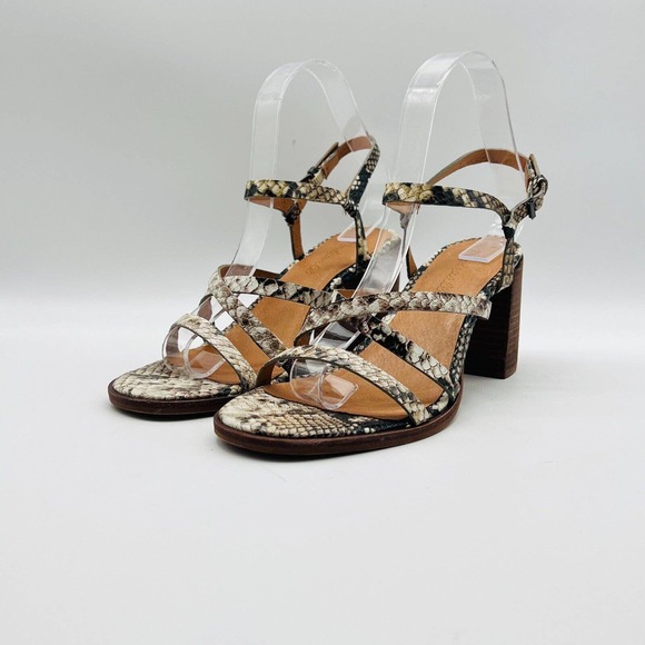 Madewell Womens 7.5 Gray Leather Snake Print Block Heel Strappy Shoes EUC - Picture 3 of 12
